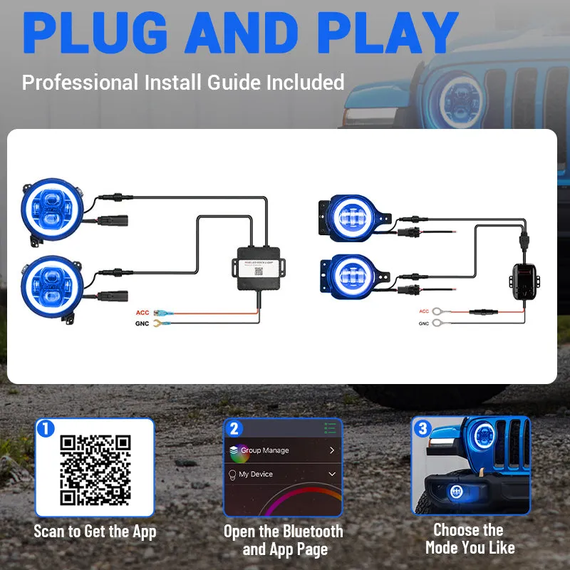 "jt Aurora Bundle - 9"" LED RGB Halo Headlights, RGB Fogs, Tail Lights For Jeep Gladiator Jt" product image