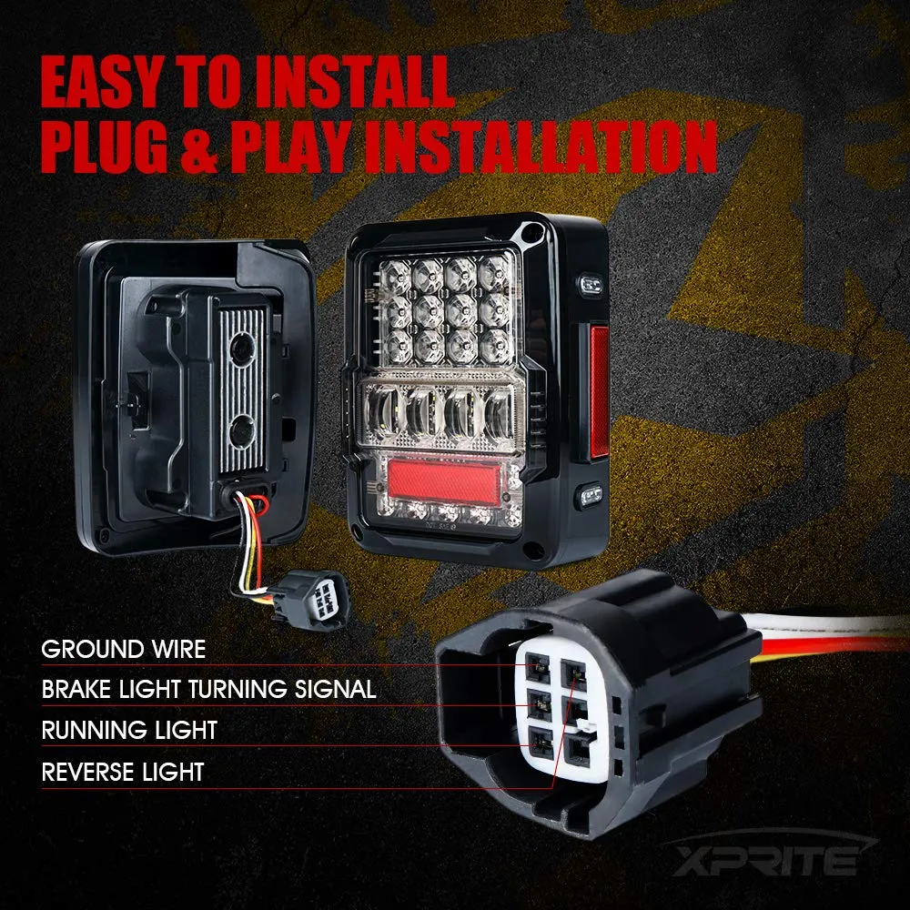 Xprite LED Tail Lights for Jeep Wrangler JK 2007-2018 – Smoked Lens Plug & Play Brake, Turn Signal & Reverse Lights | Destroyer Series product image