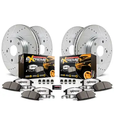 PowerStop Z36 Truck/Tow Upgrade Kit: Drilled/Slotted Rotors; Carbon-Fiber Ceramic Pads W/Hardware; Pad Sensors
