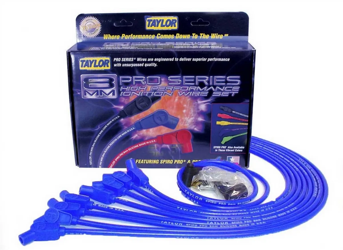 Taylor Cable Taylor Cable Chevy Big Block Race Fit 8mm Spiro-Pro Spark Plug Wire Set with Over Valve Cover HEI Fitment - Blue - 135° Spark Plug Boot Angle - 76632