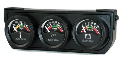 AutoMeter Autometer 2391 Gauge Console, Oilp/Wtmp/Volt, 1.5, 100psi/280?f/18v, Elec bk Dial, bk Bzl, ag