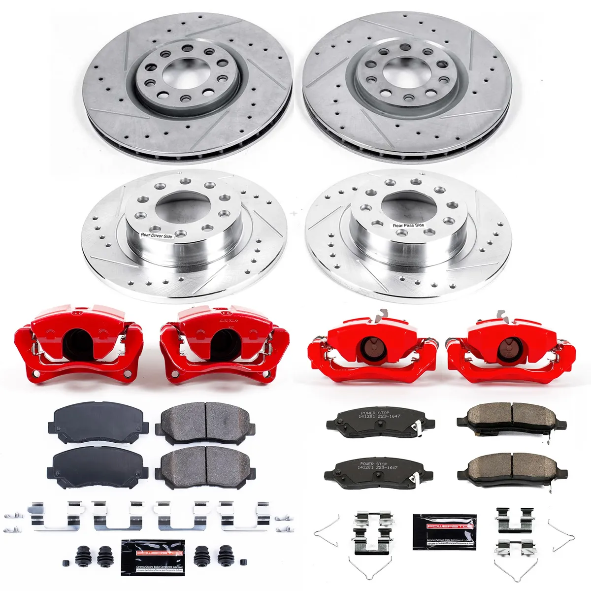 Z23 Evolution Sport Upgrade Kit: Drilled/Slotted Rotors; Carbon-Fiber Ceramic Pads; Powder Coated Calipers product image