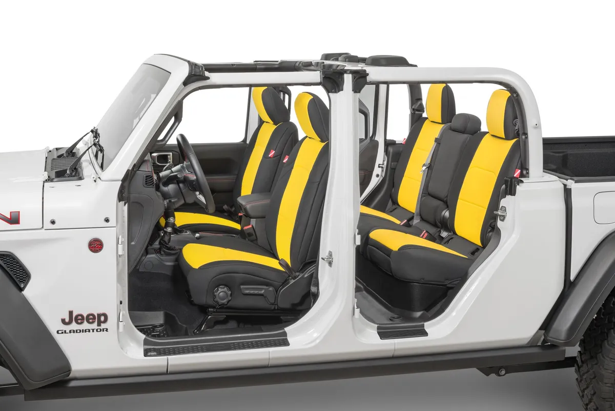 Jeep Wrangler Front and Rear Neoprene Seat Covers for 20-Up Jeep Gladiator JT w/Leather Interior Yellow Diver Down product image