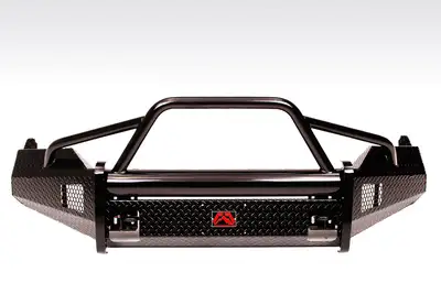 Fab Fours Black Steel Front Ranch Bumper; 2 Stage Black Powder Coated; w/Pre-Runner Grill Guard; Incl. Light Cut-Outs;