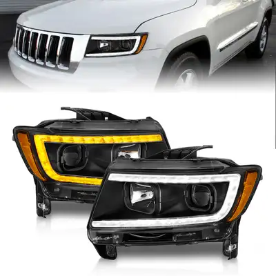 ANZO USA Projector Headlight Set; Clear Lens; Black Housing; w/Light Bar Switchback; Pair;