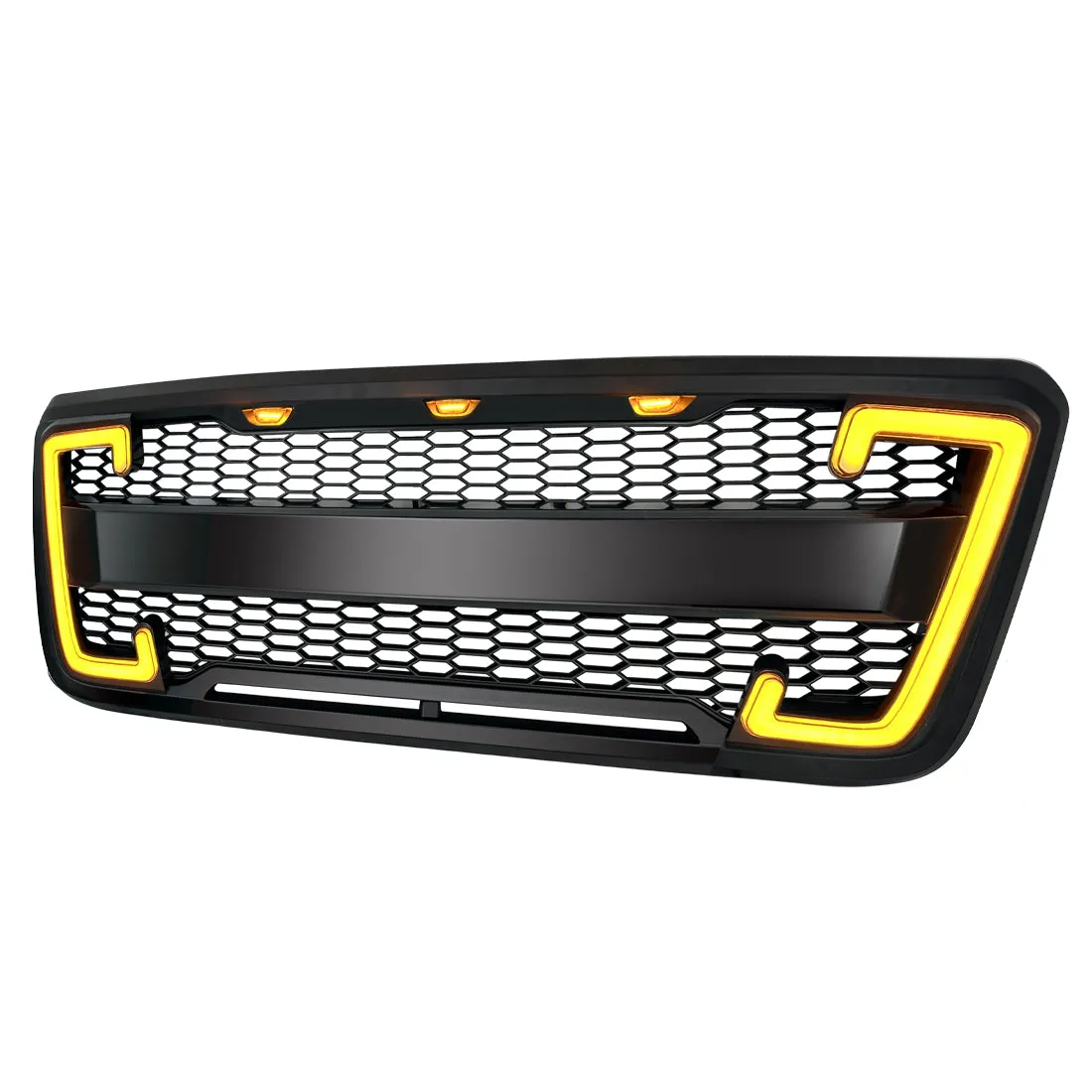 Raptor Style Mesh Grille W/ DRL & Turn Signal Lights - Matte Black For 2004-2008 Ford F150 product image