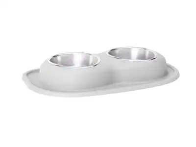 Weathertech Pet Feeding System; Light Grey; Double Low w/32 oz. Stainless Bowls;