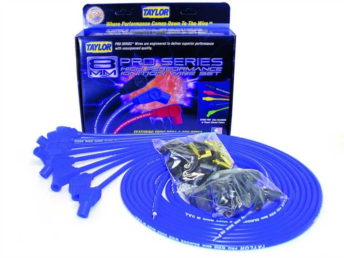 Taylor Cable Taylor Cable Universal 8mm Tinned Copper Wire Pro Spark Plug Wire Set - 8 Cylinders - 135° Spark Plug Boot Angle - Blue - 70652