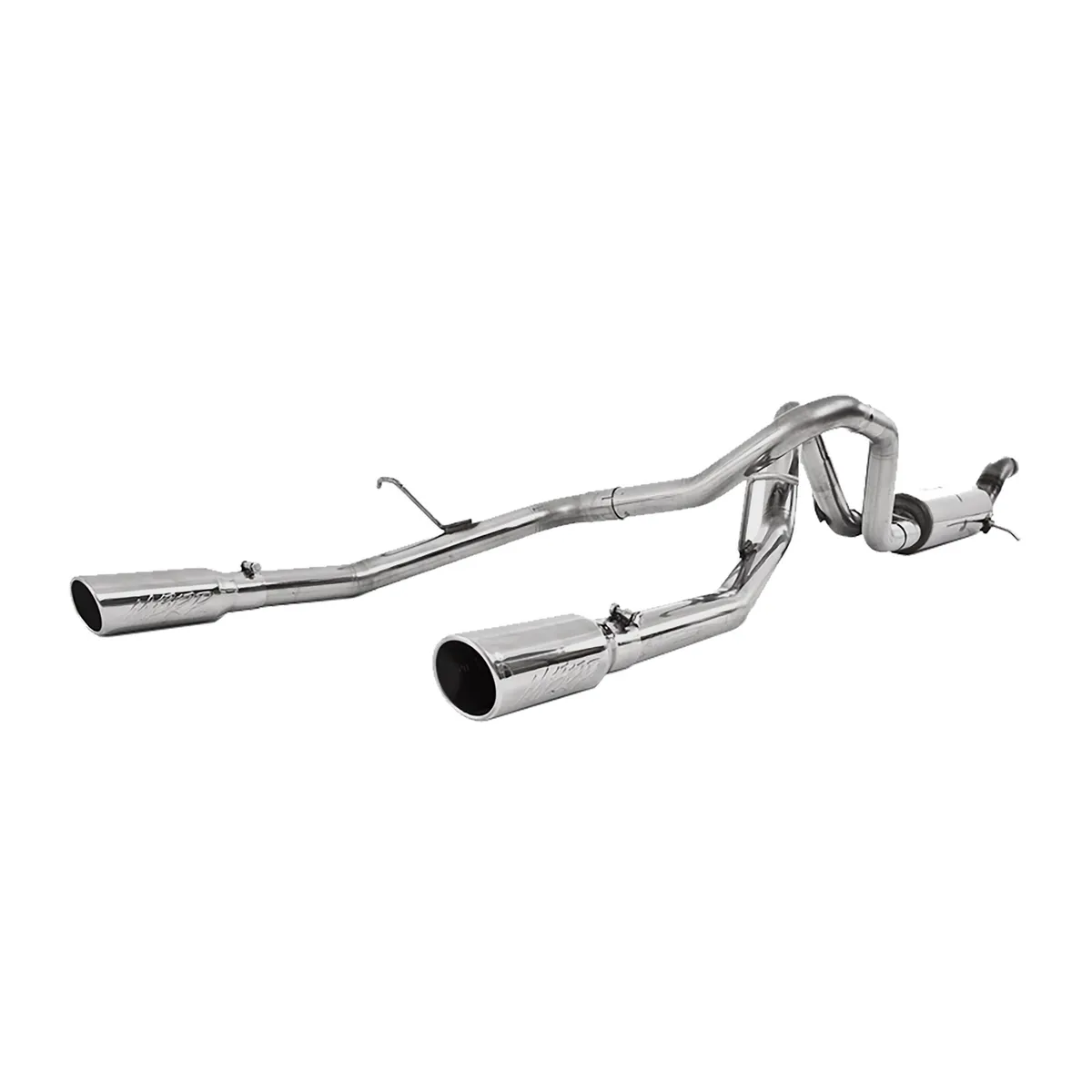 Armor Plus Cat Back Exhaust System; 2.5 in.; Incl. Ext. Pipe/Muffler/Over Axle Pipe/Cross Pipe/Tailpipes/Hardware/3.5 in. OD Tips; Dual Rear Exit; T409 Stainless Steel; product image