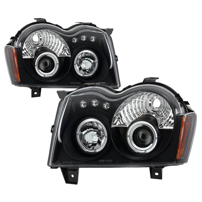( Spyder Signature ) Jeep Grand Cherokee 05-07 Projector Headlights - LED Halo - LED ( Replaceable LEDs ) - Black - High H1 (Included) - Low 9006 (Not Included) product image