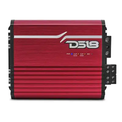 DS18 4-Channel | Stereo Full-Range | 4 x 120 Watts Rms @ 4ω | 4 x 200 Watts Rms @ 2ω | 4 x 300 Watts Rms @ 1ω | 2 x 350 Watts Rms @ 2ω | 2 x 500 Watts Rms @ 1ω | Red