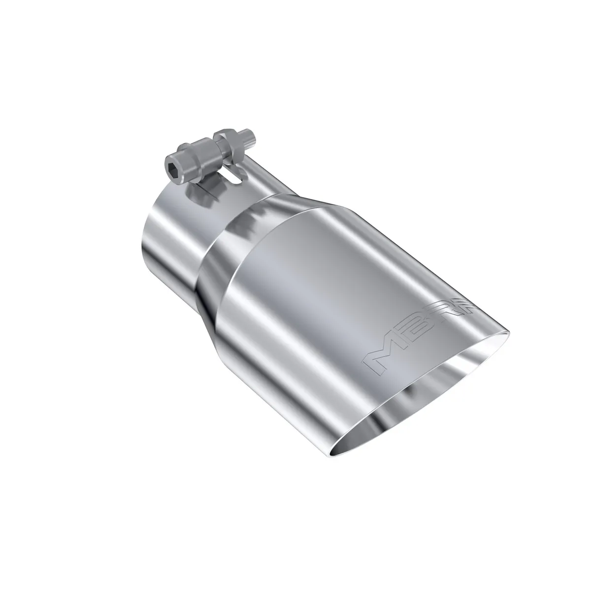 Armor Pro Exhaust Tip; 3 in. Inlet Diameter; 4 in. Outlet Diameter; 8 in. Length; Dual Wall; Angled; T304 Stainless Steel; Mirror Polished; product image