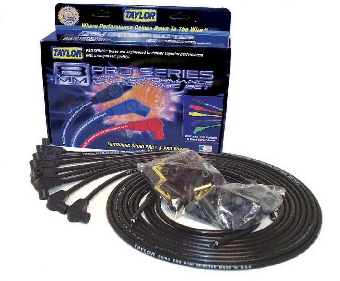 Taylor Cable Taylor Cable Universal 8mm Spiro-Pro Spark Plug Wire Set - 8 Cylinders - 90° Spark Plug Boot Angle - Black - 73051