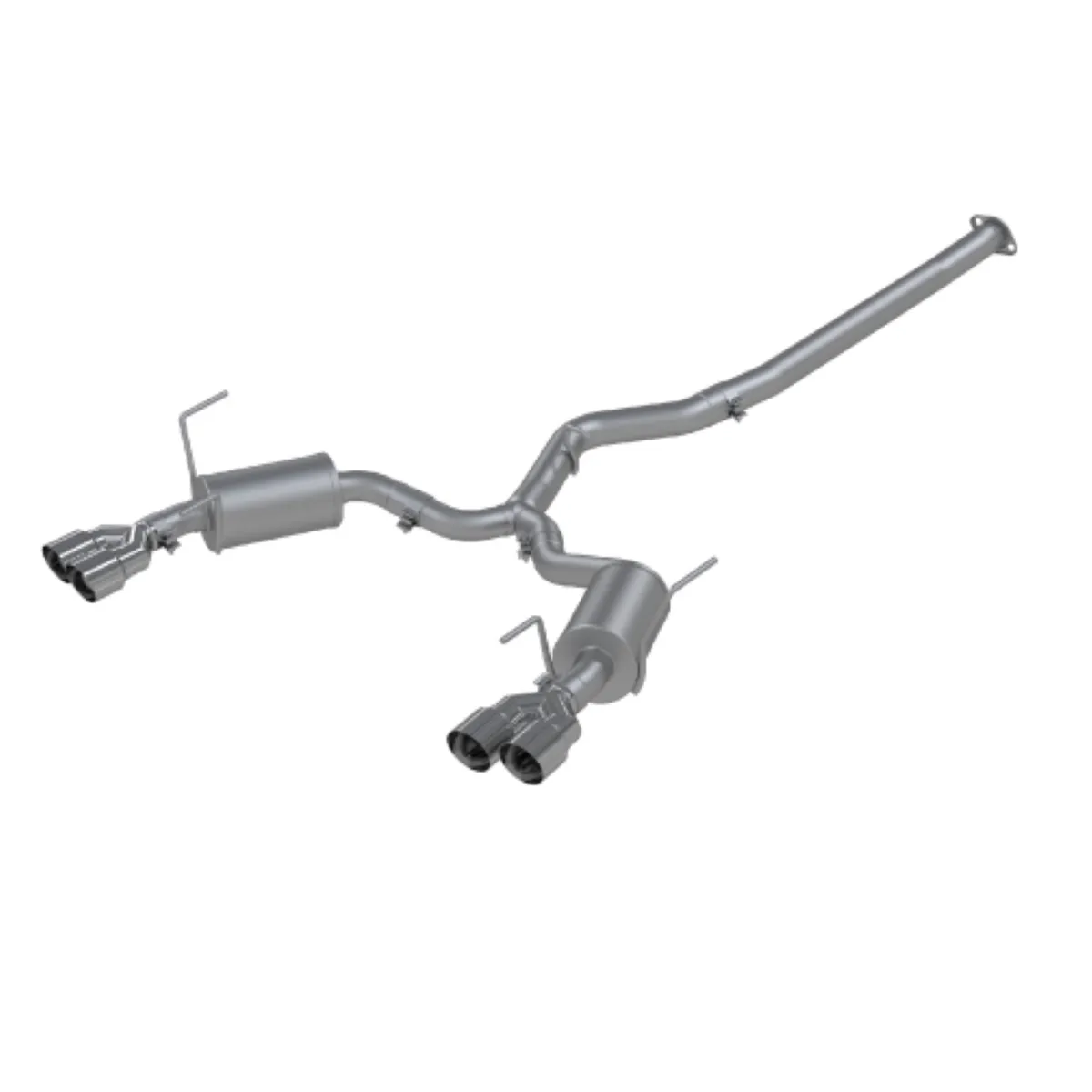Armor Pro Cat Back Exhaust System; 3 in.; Quad Split Rear Exit; T304 Stainless Steel; Street Version; Incl. 3.5 in. OD Dual Out Tips; product image