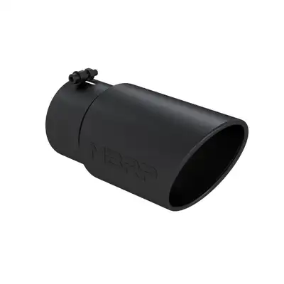 MBRP Exhaust Armor BLK Exhaust Tip; 5 in. Inlet Diameter; 6 in. Outlet Diameter; 12 in. Length; Angled Rolled Edge; T304 Stainless Steel; Black Coated;