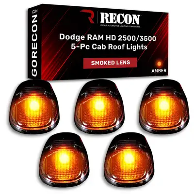 Recon Accessories 9902 RAM Cab Roof Lights Smoke Lens Black Base Amber LED Bulbs W/Out Wiring (5pc)