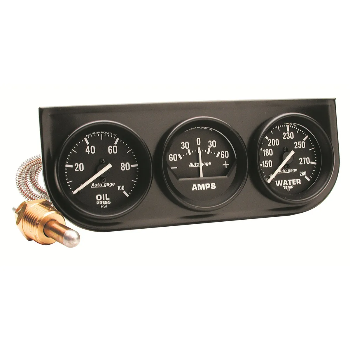 Autometer 2393 Gauge Console, Oilp/Wtmp/Amp, 2, 100psi/280?f/60a, Blk Dial, Blk Bzl, Autogage product image