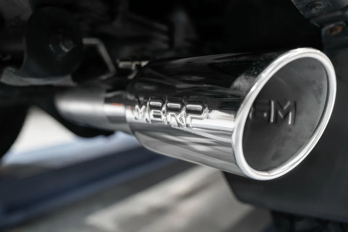 Armor BLK Cat Back Exhaust System; 3 in.; Incl. Front Pipe/Muffler/Tailpipe/Hardware/4 in. OD Tip; Single Side Exit; Black Coated; product image