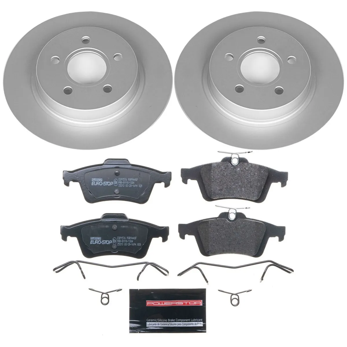 Euro-Stop Kit: Genuine Geomet Fully Coated Rotors; Ece-R90 Certified Pads W/Hardware product image
