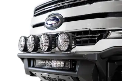 Addictive Desert Designs Ford F-150 PRO Bolt-On Light Hoop with 10 Dually or 4 Round Light Mounts 6 or smaller in Hammer Black -For Pro Bolt-On Front Bumper Only