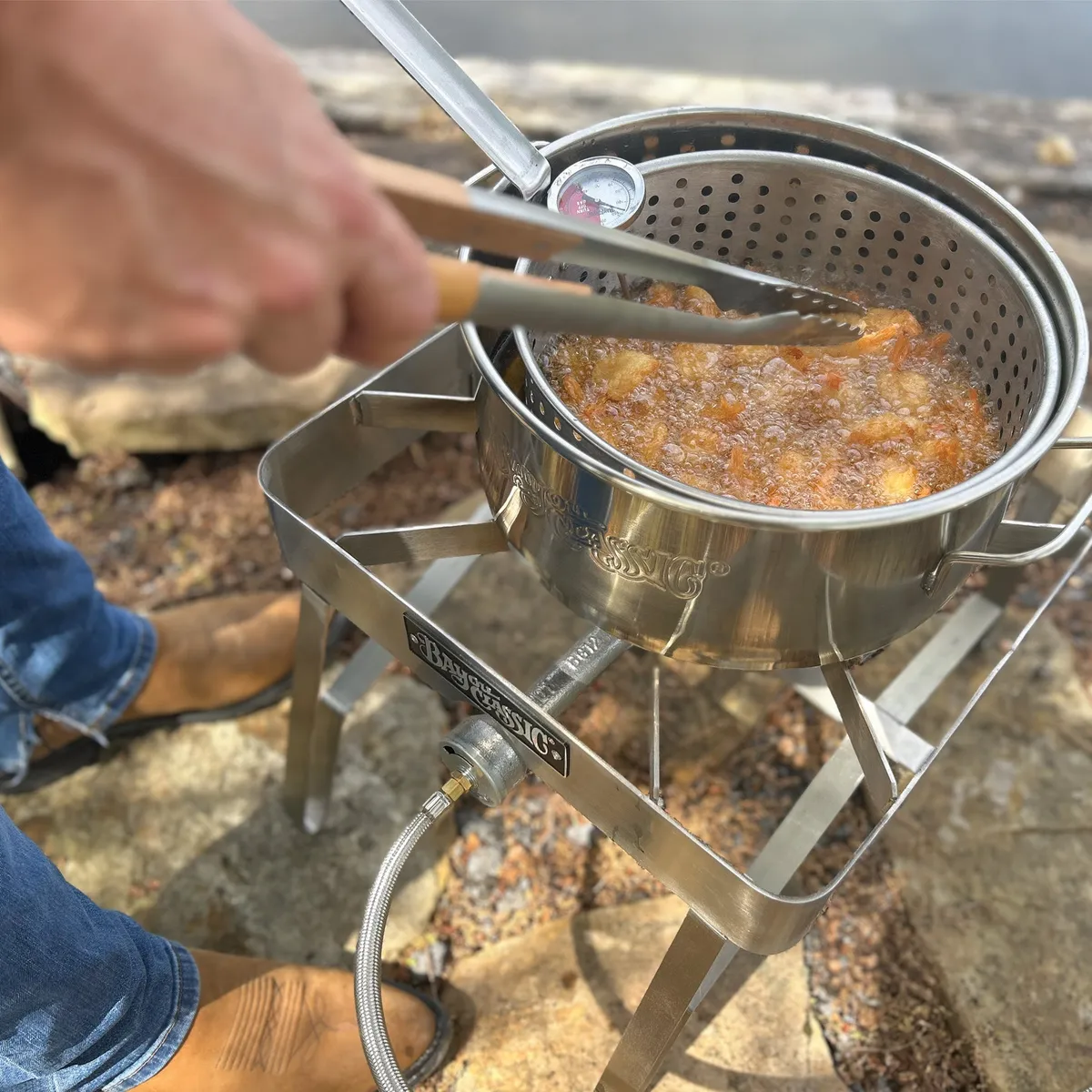 10qt Stainless Fry Pot With Lid Basket Thermometer product image