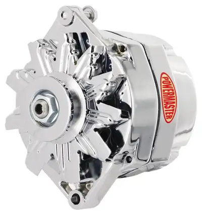 Power Master Alternator; Jeep Upgrade; 1 in. Spool Motorola Replacement; 100 Amp; 75 Idle; 1 Groove V Type Pulley; 1 Wire; Chrome;