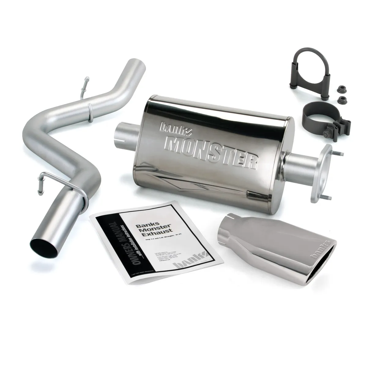 Monster Exhaust System Single Exit Chrome Ob Round Tip 04-06 Jeep 4.0L Wrangler LJ Unlimited Banks Power product image