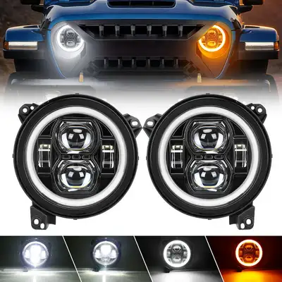 LED Factory Mart "9"" Jeep JL JT LED Halo Headlights with Turn Signals for 2018-2026 Wrangler & Gladiator"