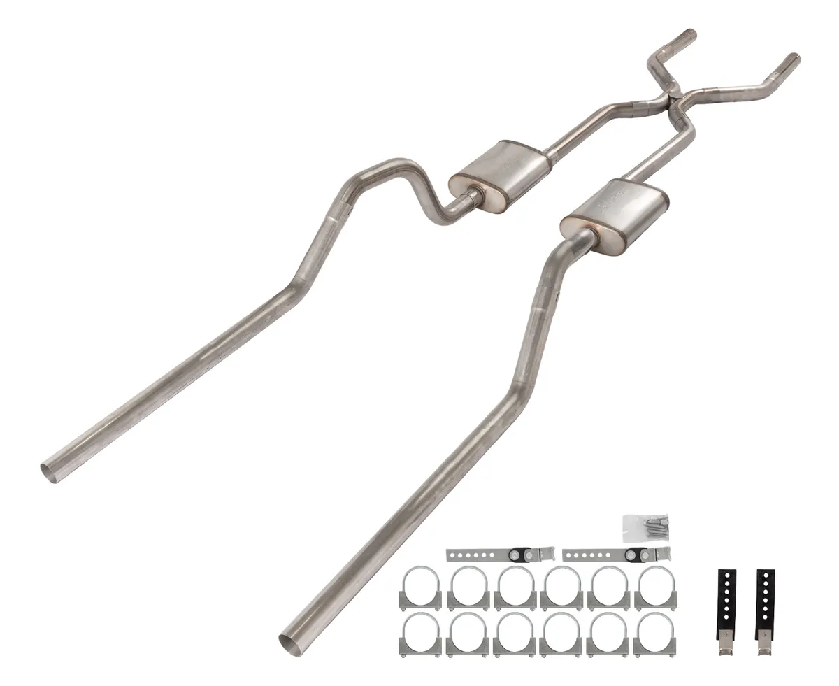 1965-70 Chevy Impala H-Pipe Crossmember Back Exhaust 409 SS Rear Exit Street Pro Mufflers Pypes Performance Exhaust product image