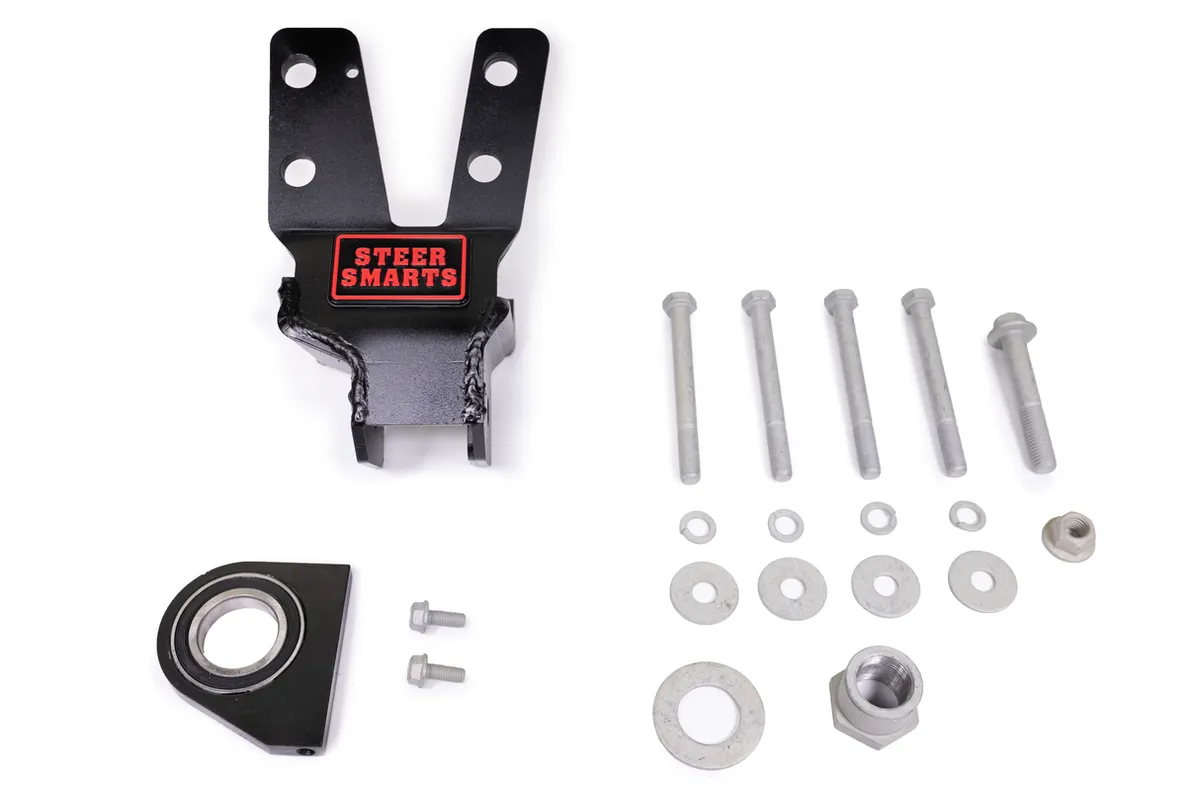 18-20 Jeep Wrangler/Gladiator JL/JT Yeti XD Sealed Bearing Sector Shaft Brace with Frame Side Track Bar Reinforcement Bracket - Aluminum Steering Box Only Steer Smarts product image