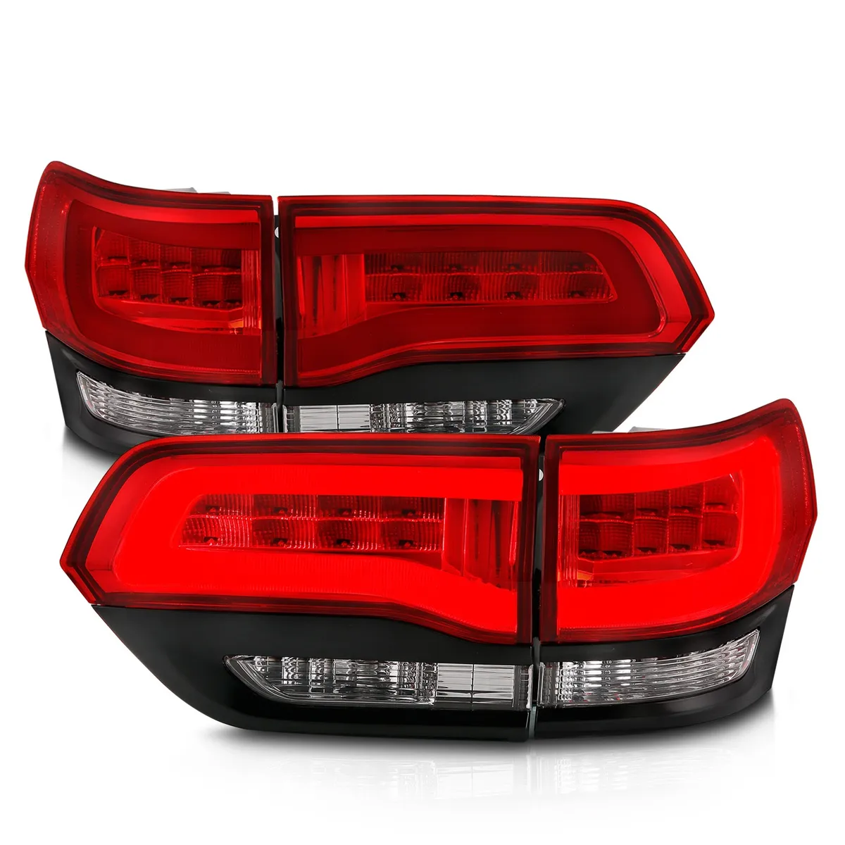 Jeep Grand Cherokee 14-22 LED Tail Lights Red/Clear Black Trim (4pcs) product image