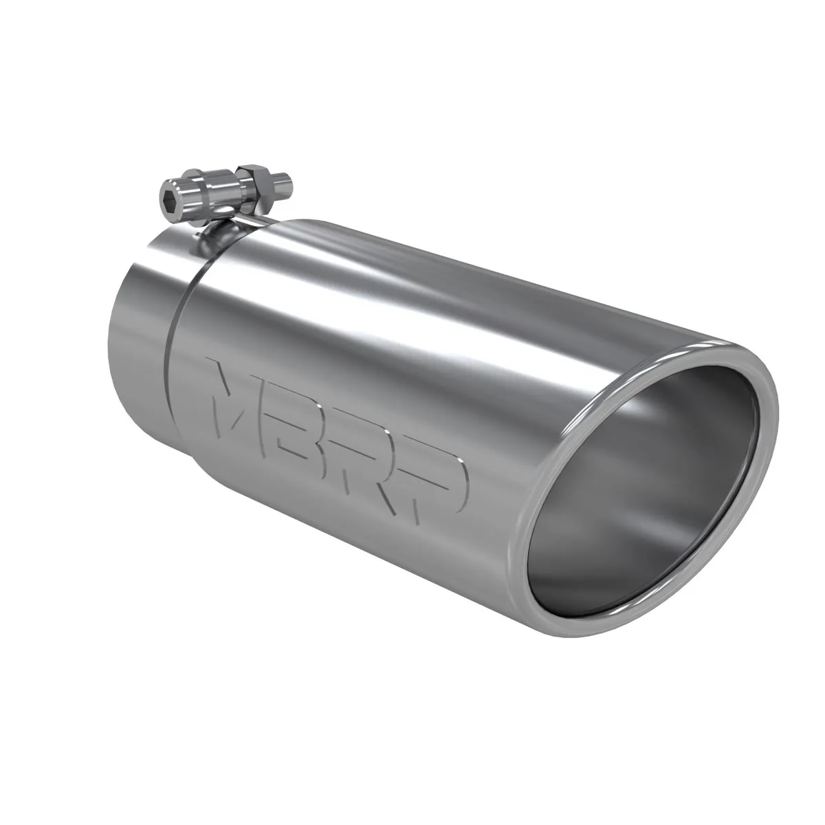 Armor Pro Exhaust Tip; 3.5 in. Inlet Diameter; 4 in. Outlet Diameter; 10 in. Length; Angled Rolled Edge; T304 Stainless Steel; Mirror Polished; product image