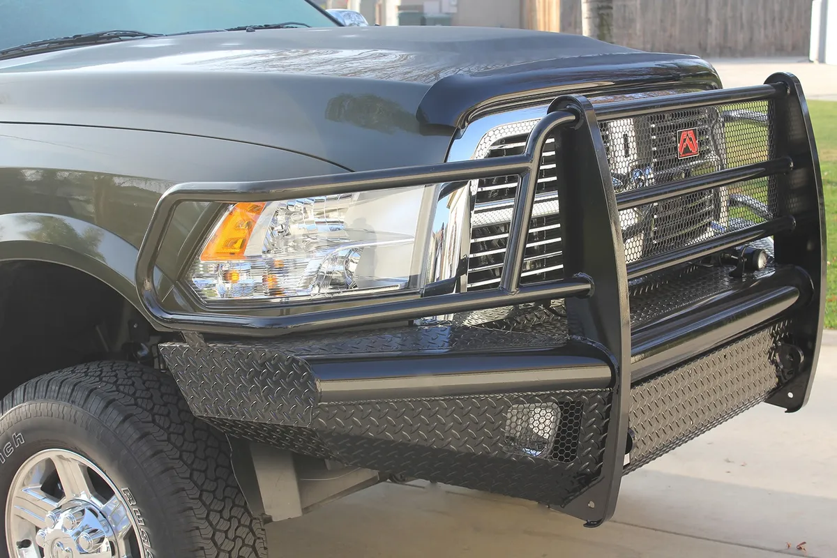 Black Steel Front Ranch Bumper; 2 Stage Black Powder Coated; w/Full Grill Guard; Incl. Light Cut-Outs; product image