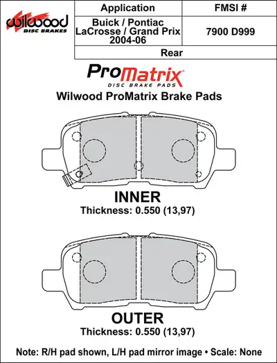 Wilwood Brakes 2004 - 2013 Buick, Chevrolet, Pontiac Original Equipment Pads - 150-D0999K