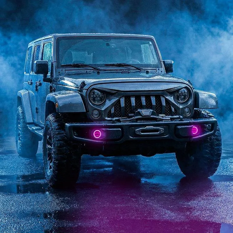 "4"" Bluetooth Cree LED Fog Lights With White & RGB Halo For Jeep JK JL Jt" product image