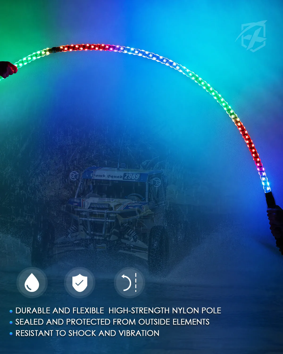 Spiral RGB LED Flag Pole Whip Light with Remote Control | Monsoon Series product image