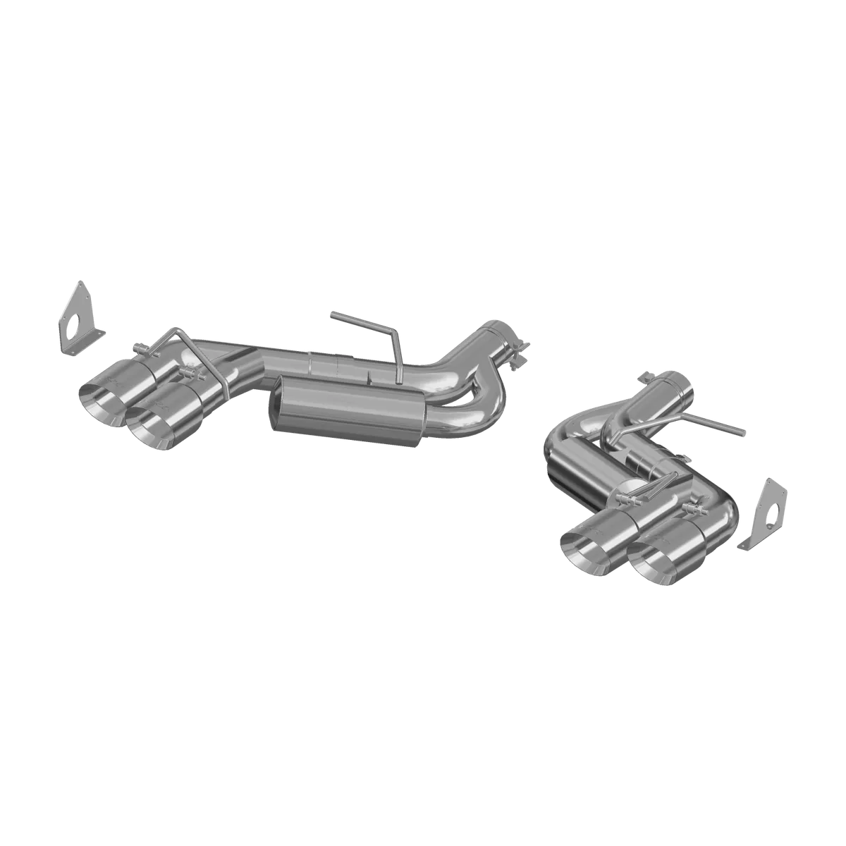 Armor Plus Axle Back Exhaust System; 3 in.; Incl. Ext. Pipe/Tailpipe/Hardware/Quad 4 in. Outlet Diameter Tips; Dual Split Rear Exit; Race Version; T409 Stainless Steel; product image