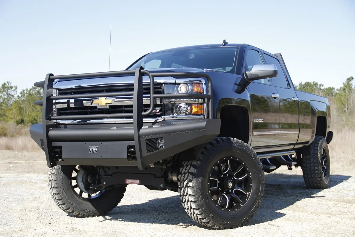 07.510 Silverado 2500/3500 Front Elite Ranch Bumper w/ Full Guard w/ Tow Hooks Matte Black product image