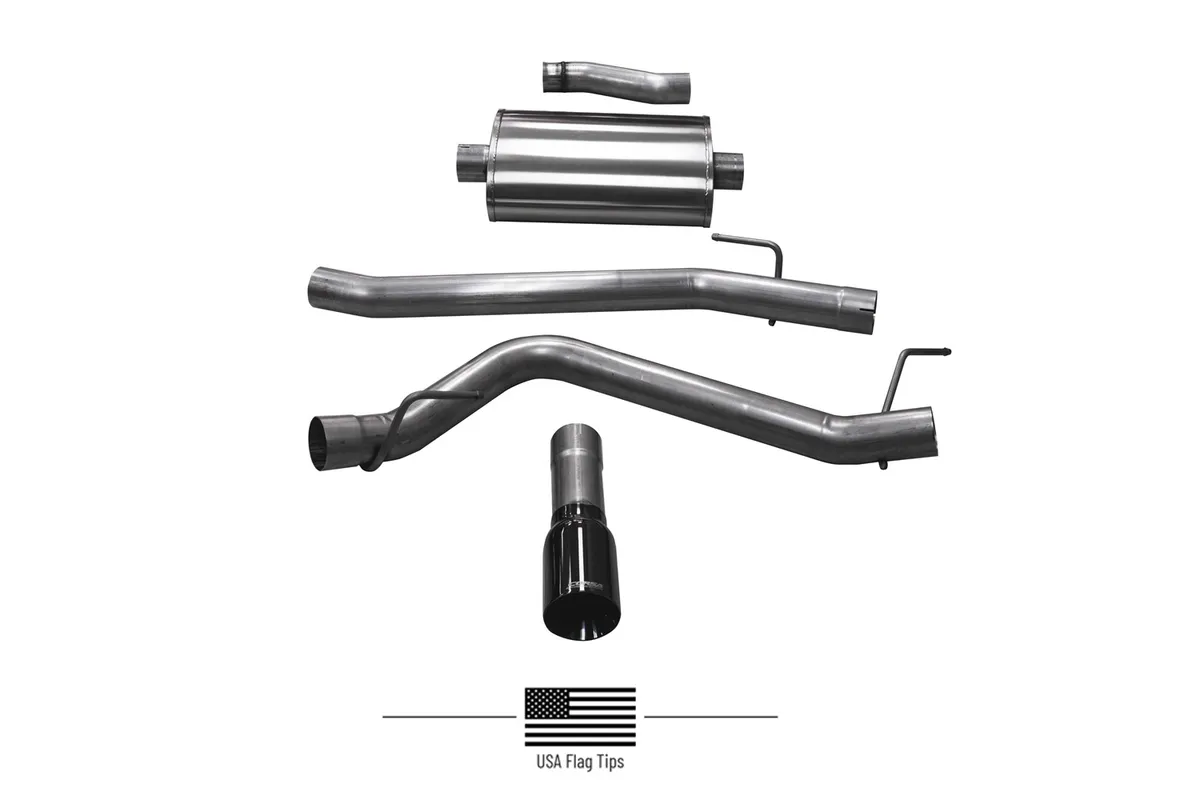 Corsa Performance 3.0in. Cat-Back Single Side Exit with Single 4.0in. Black PVD Straight-Cut Tips with USA Flag Etch