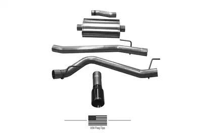 Corsa Performance 3.0in. Cat-Back Single Side Exit with Single 4.0in. Black PVD Straight-Cut Tips with USA Flag Etch