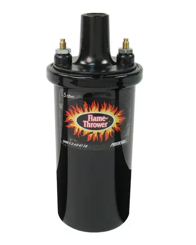 Pertronix Coil - Pertronix Flame-Thrower Coil. 40,000-Volt Rated With 1.5-Ohms of Resistance. Black Oil Filled Canister Style.