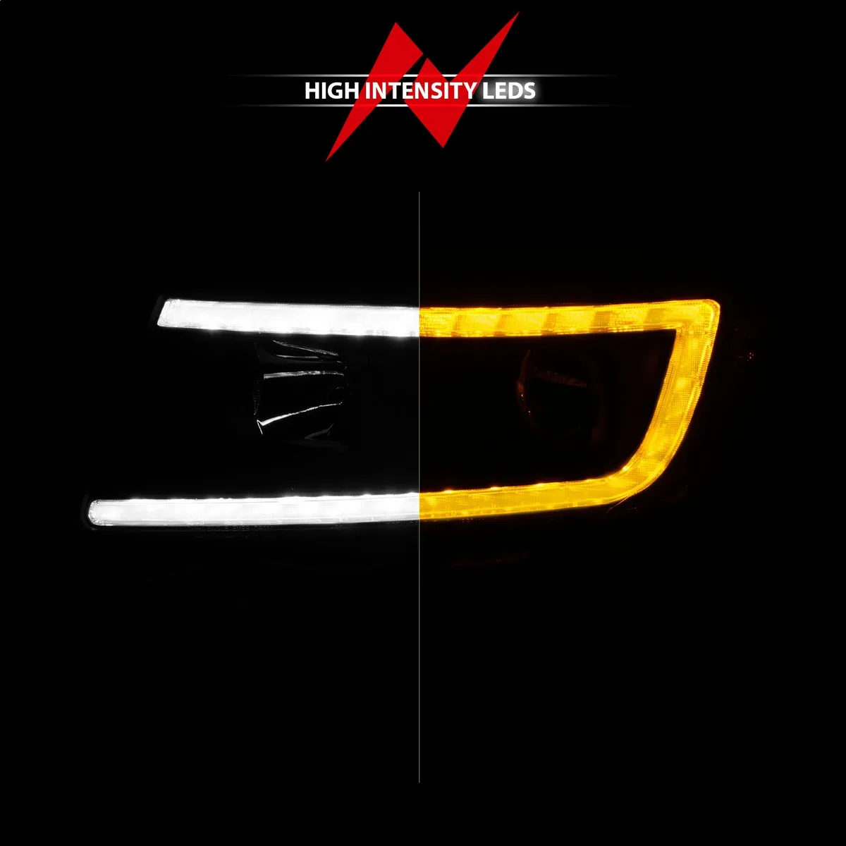 Projector Headlight Set; Clear Lens; Black Housing; w/Light Bar Switchback; Pair; product image