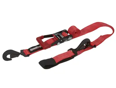SpeedStrap 2 Inch x 10' Ratchet Tie Down w/ Twisted Snap Hooks and Axle Strap Combo Red SpeedStrap