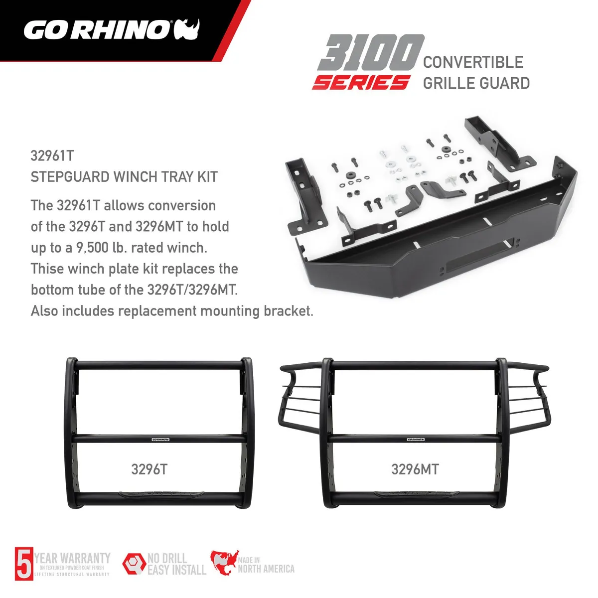 Go Rhino 32961T - 3100 Series StepGuard - Winch Tray Kit - Textured Black product image