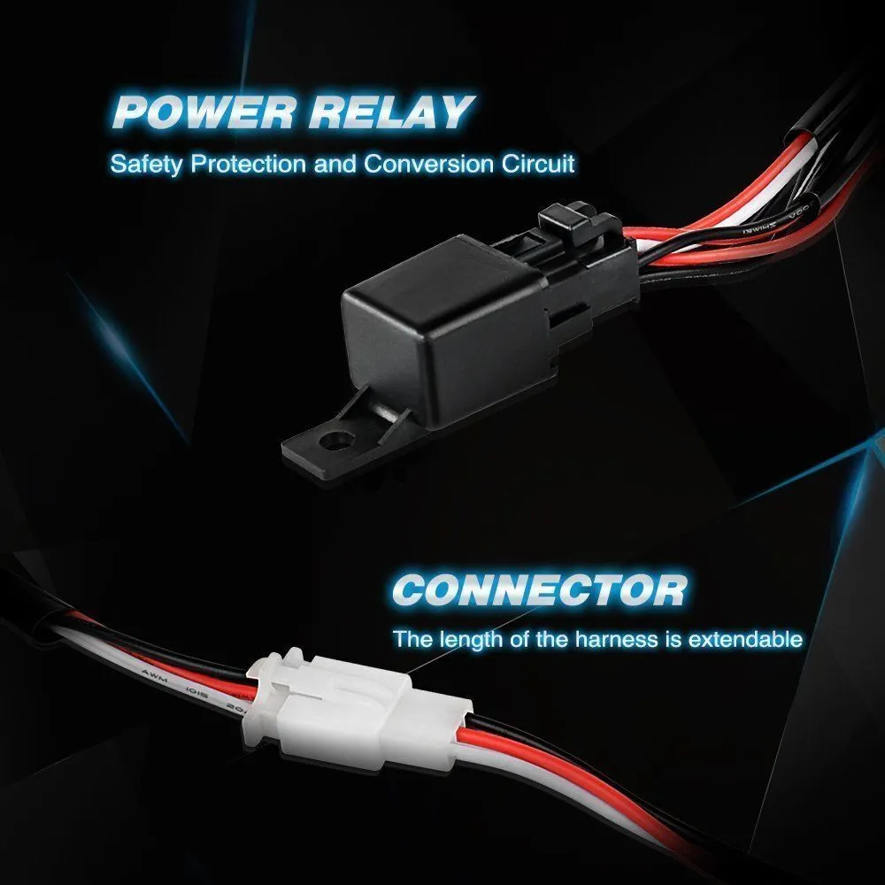 LED Light Bar Wiring Harness Kit (2 Leads 16awg) With Fuse 12v 40a Relay 3/4" On/Off Switch product image
