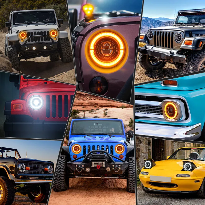 "dot Certified 7"" 80w LED Halo Headlights With DRL & Turn Signals For Jeep Wrangler JK Tj" product image