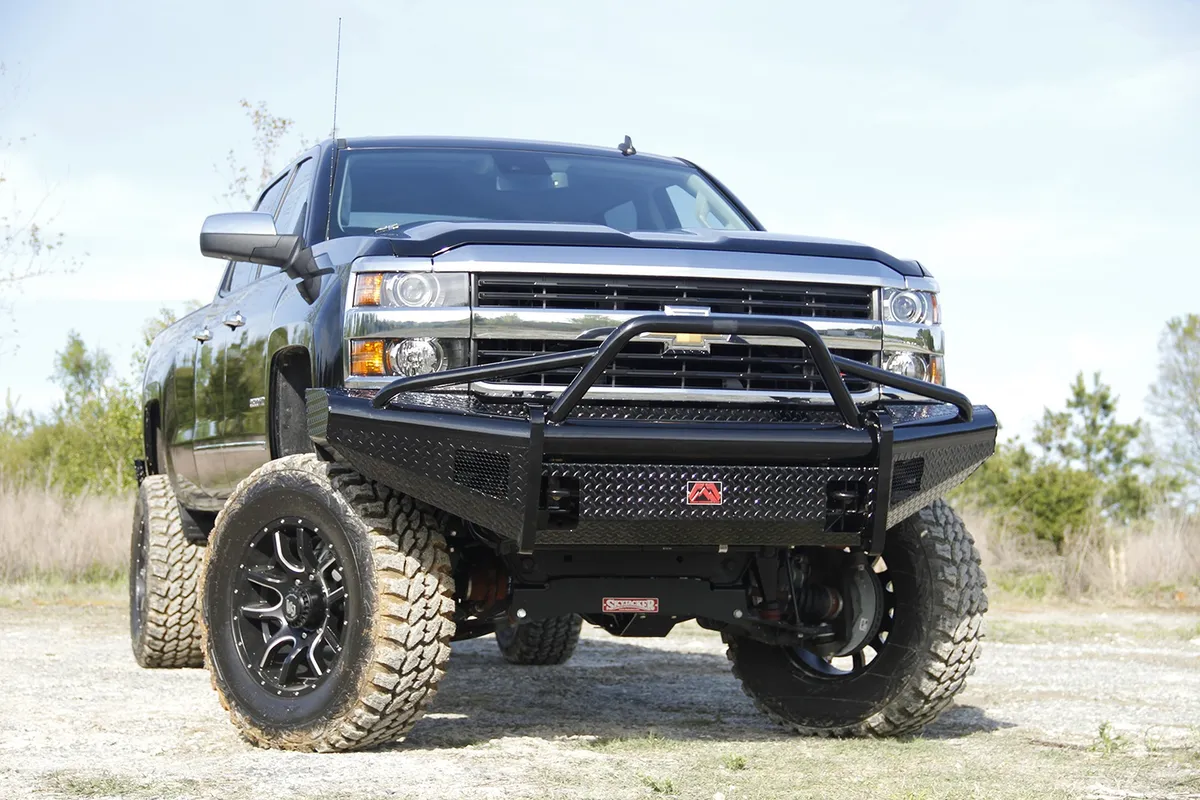 Black Steel Front Ranch Bumper; 2 Stage Black Powder Coated; w/Pre-Runner Grill Guard; Incl. Light Cut-Outs; product image