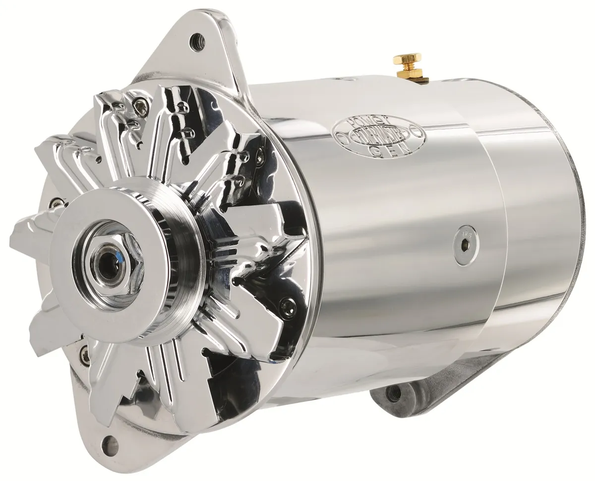 PowerGEN Alternator; Polished; Long Case; 90 Amp.; 65 Idle; 12 Volt; product image