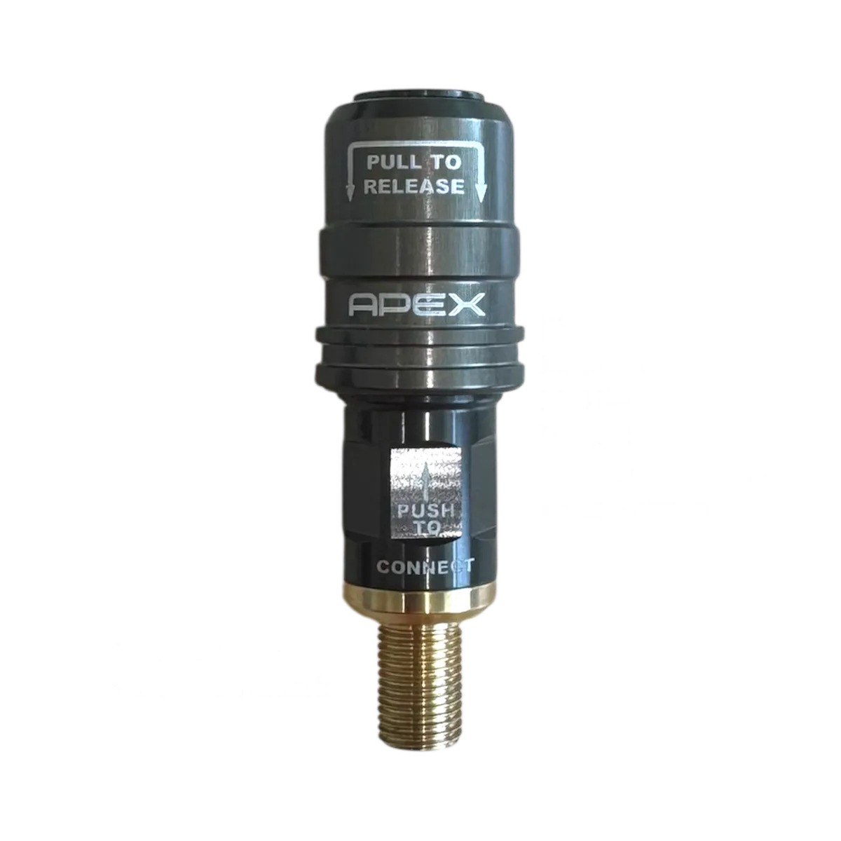 Apex Performance high flow push on chuck adapter with hard anodized finish for Milwaukee M12/M18 compressors
