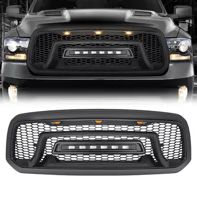 AMERICAN MODIFIED Armor Grille W/ Off-Road Lights - Matte Black For 2013-2018 Dodge Ram 1500